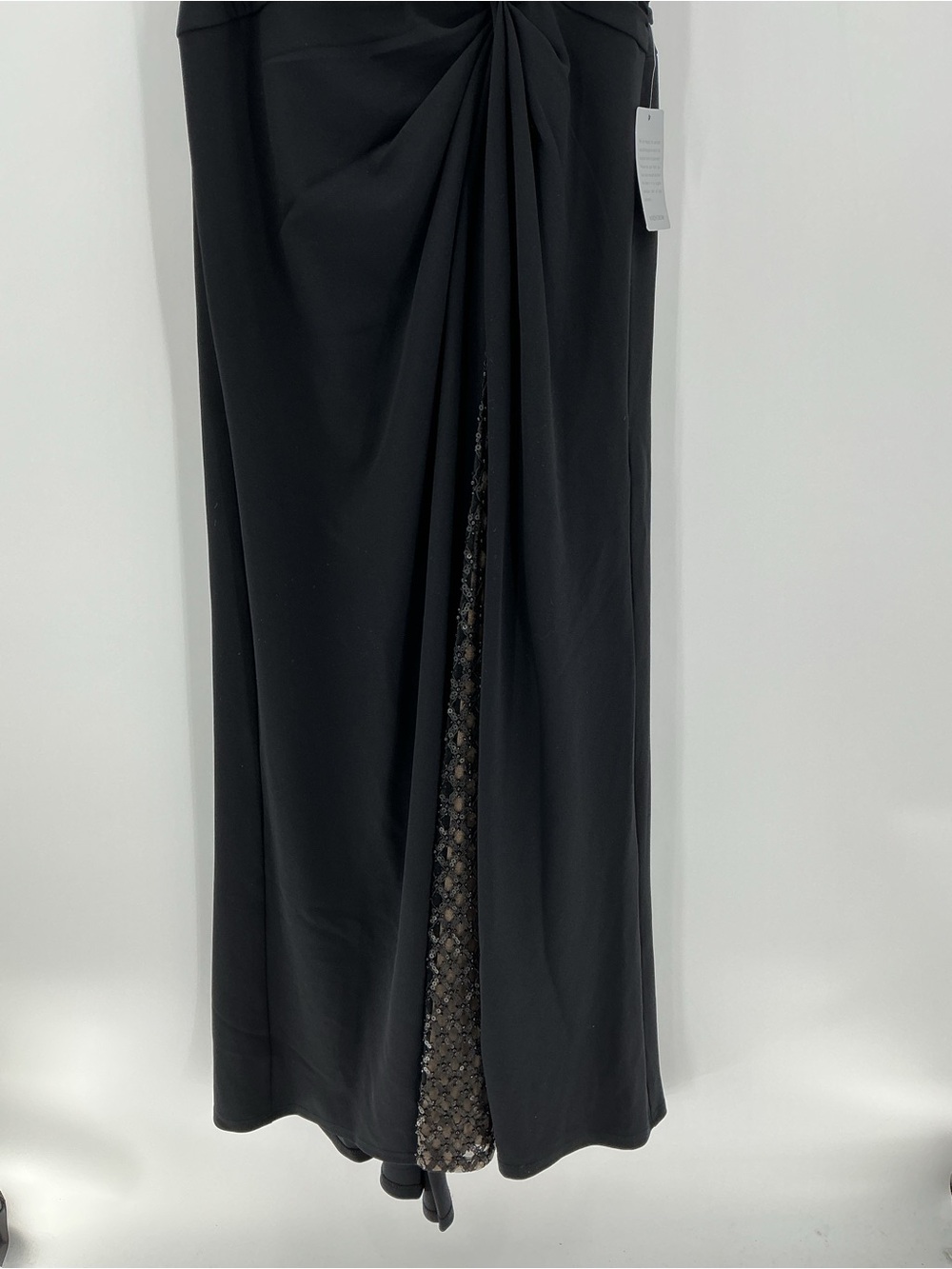 NWT Tadashi Shoji Black Beaded Mesh Draped Size S Jetta Peek-A-Boo Illusion Gown - Picture 5 of 16